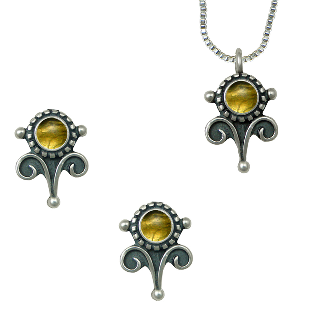 Sterling Silver Necklace Earrings Set Citrine